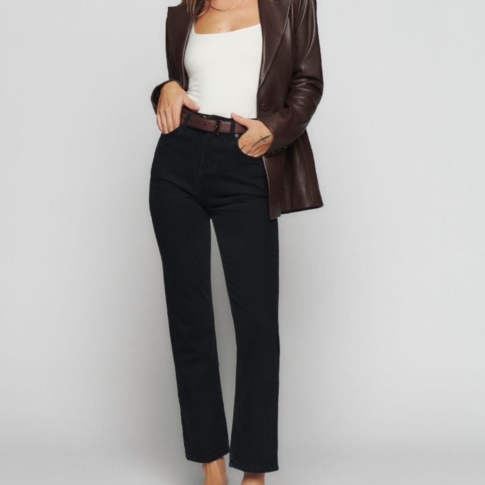 Reformation Black Cynthia High Rise Straight Jeans 23